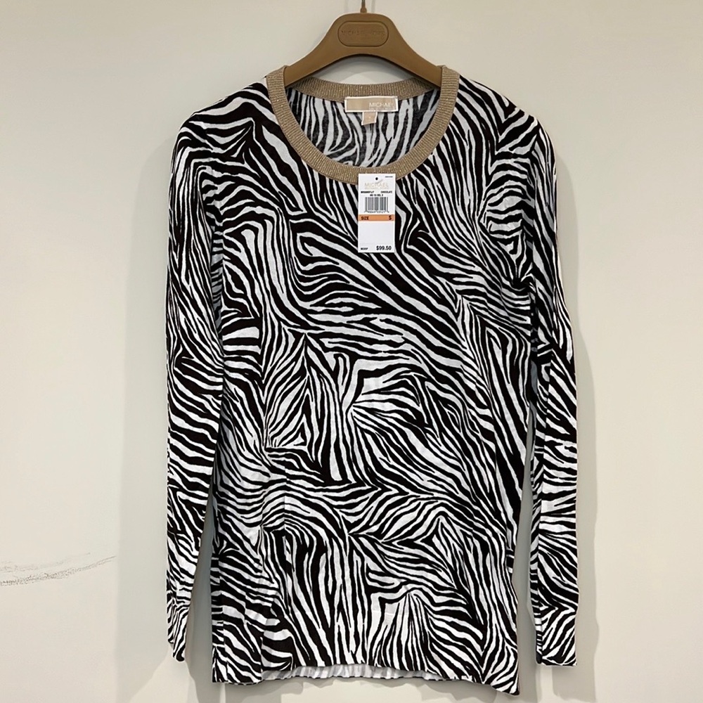 MICHAEL KORS Zebra Print Sweater Size Small